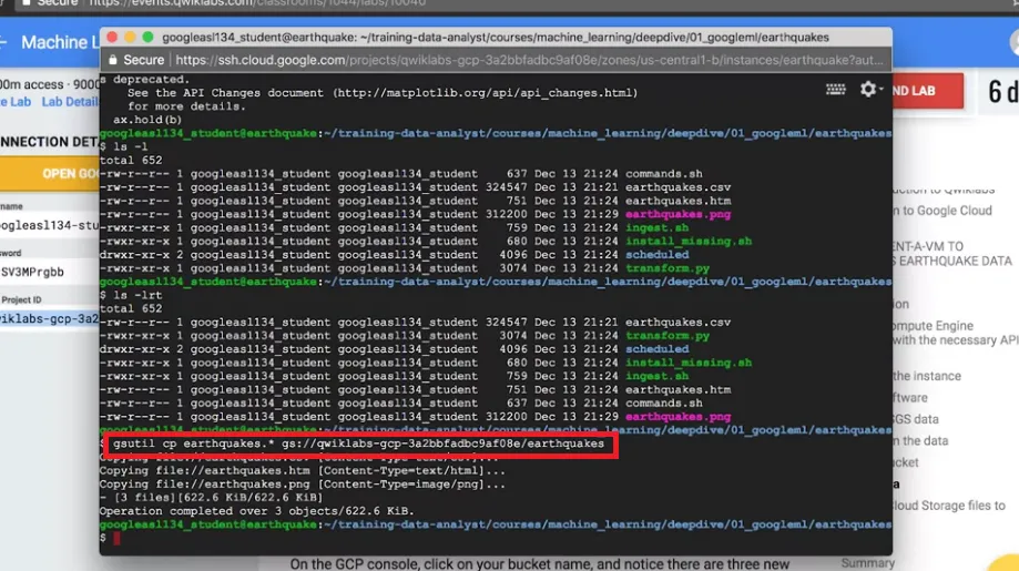【Google ML】10 - Lab 1 - Rent-a-VM to process earthquake data - 在google雲端上分析地震資料與製圖,並儲存在雲端