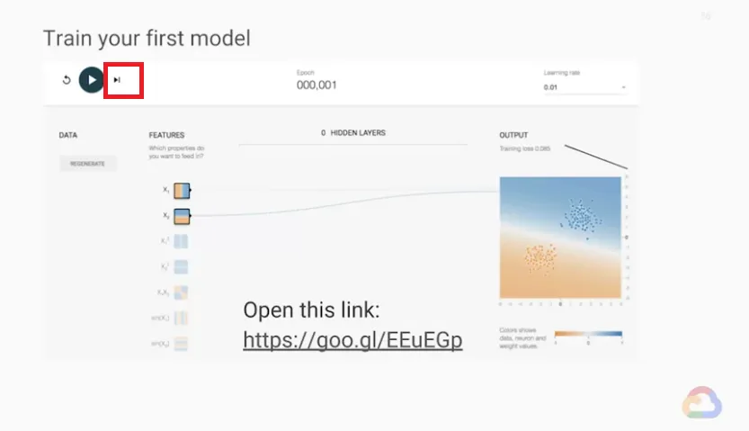 【Google ML】24 - Lab 4 - TensorFlow Playground - 讓我們在視覺化的網頁中體驗一下訓練ML模型吧!learning rate 改變對訓練過程的影響